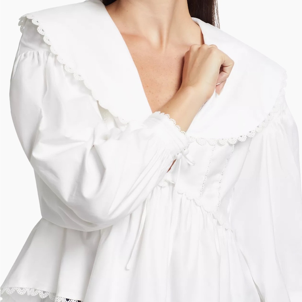 Reformation White Peplum Tie-Front Blouse with Scalloped Trim - Picture 5 of 11